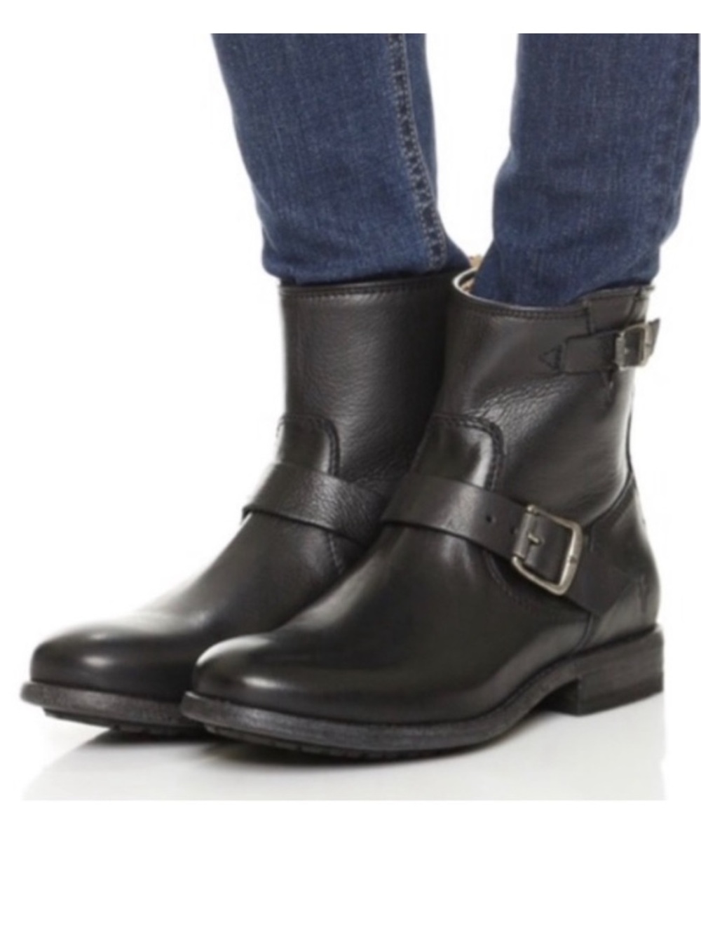 Frye Tyler Engineer Black Leather Moto Ankle Boots size 8